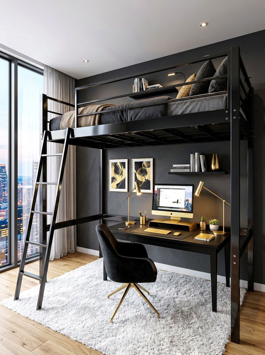 Black loft bed with modern office - 30 loft bed office combo ideas