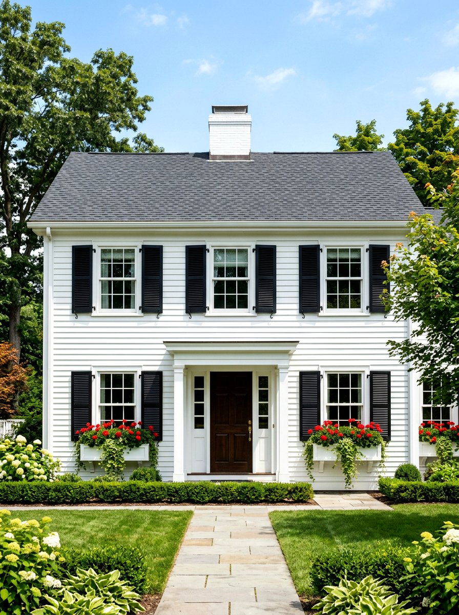 Black louvered shutters - 30 shutters and flower box ideas