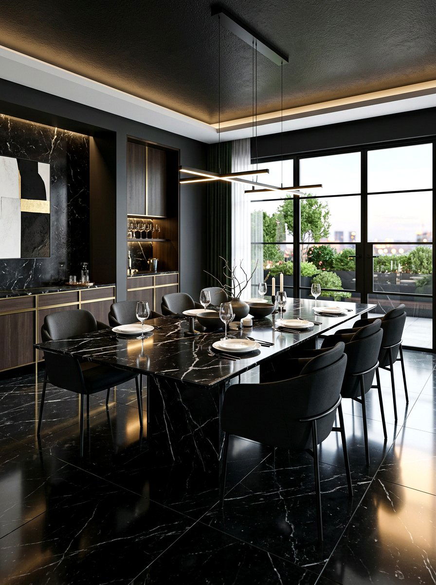 Black marble dining room - 30 black dining room ideas
