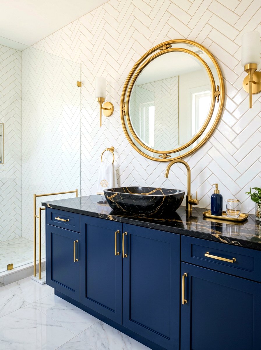 Black marble vessel sink - 30 vessel sink powder room ideas