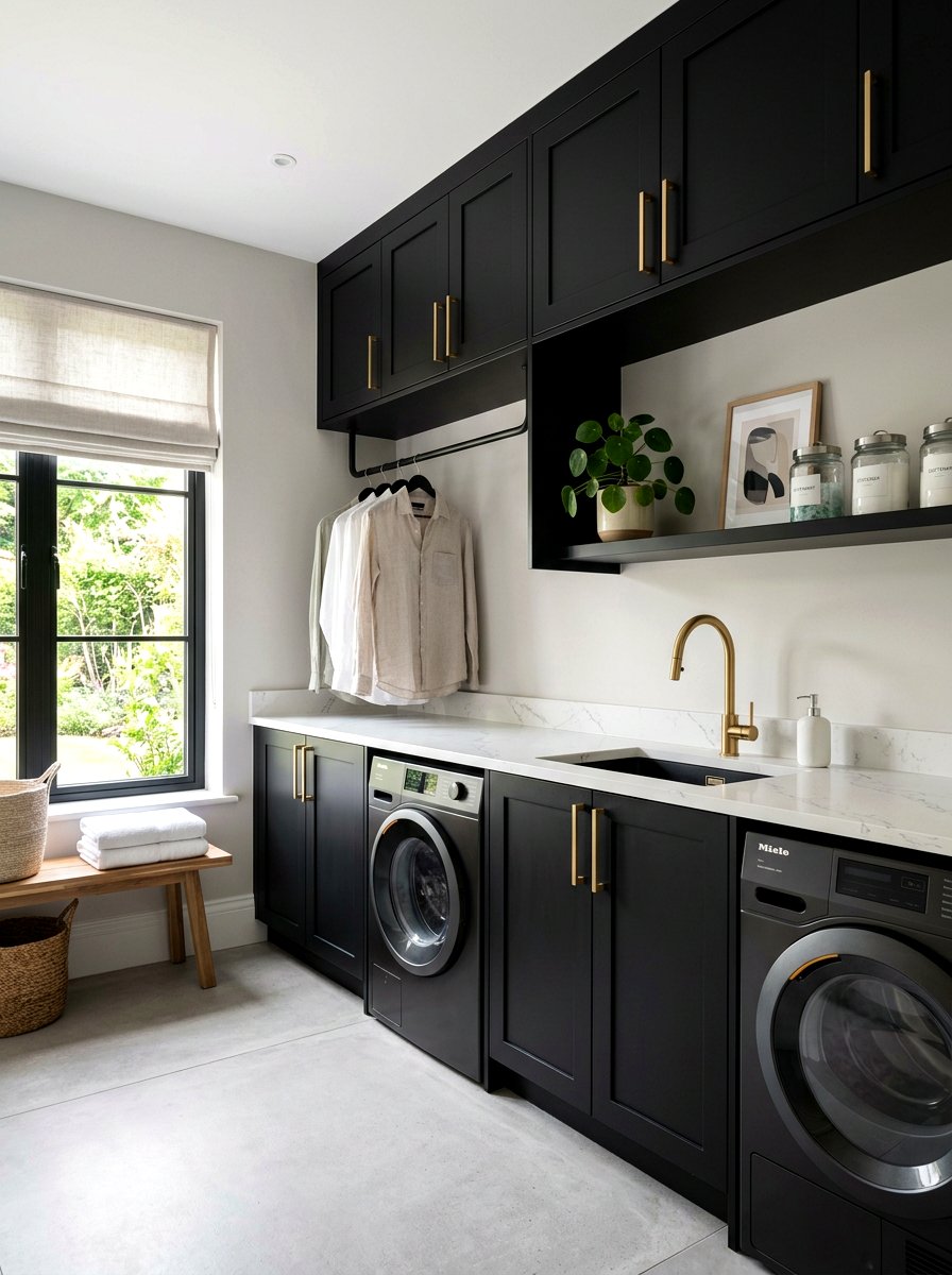 Black matte laundry cabinet - 30 washer dryer enclosure ideas