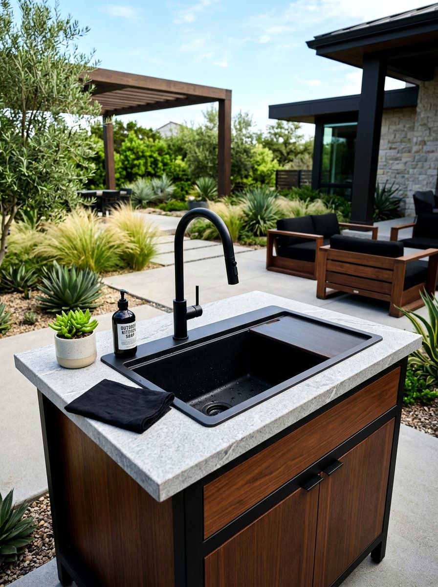 Black matte outdoor sink - 30 outdoor sink station ideas