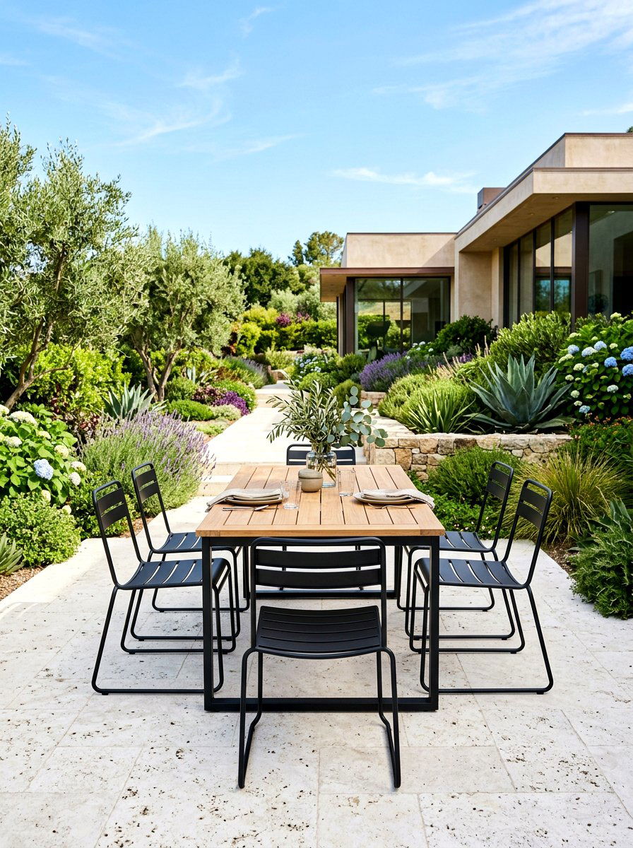 Black metal accent furniture - 30 warm minimalist patio ideas