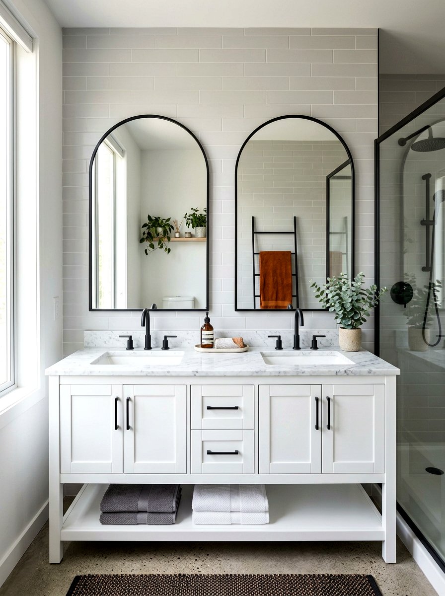Black metal arched mirror bathroom - 30 arched mirror decor ideas
