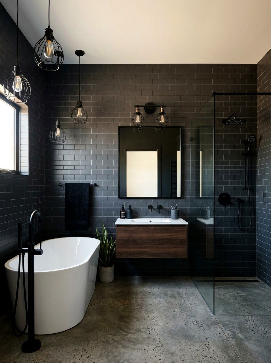 Black metal caged light - 30 moody bathroom lamp ideas