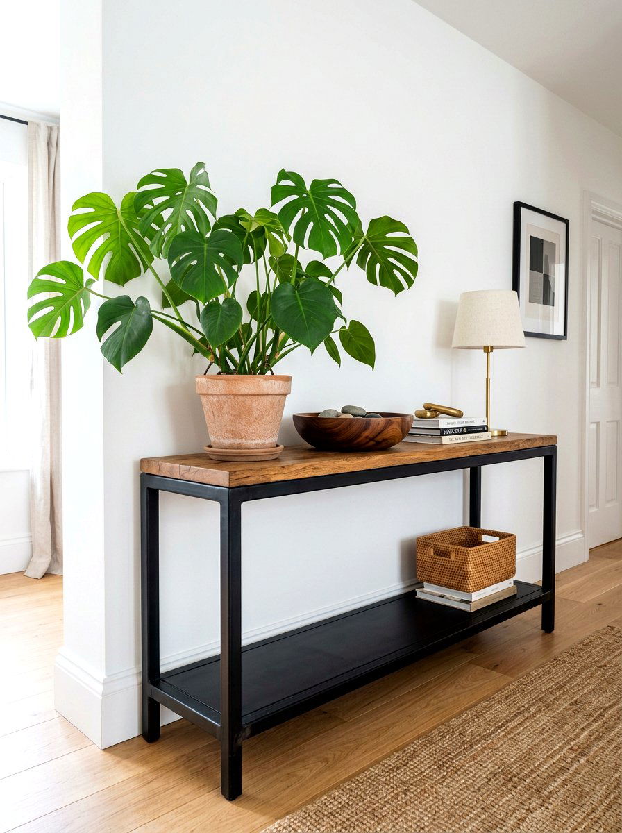 Black metal console table - 30 hallway console styling ideas
