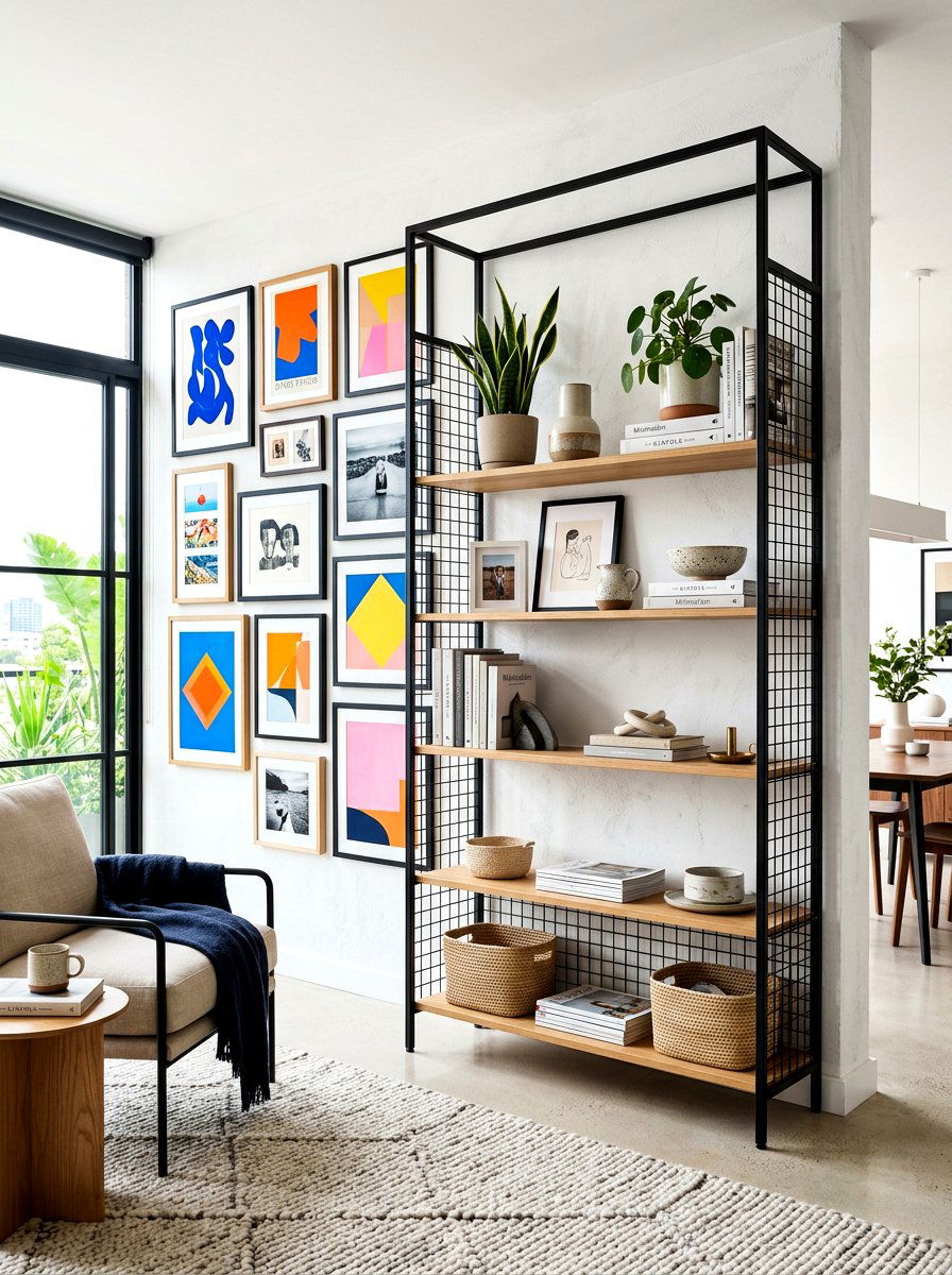 Black metal frame shelving - 30 library wall ideas