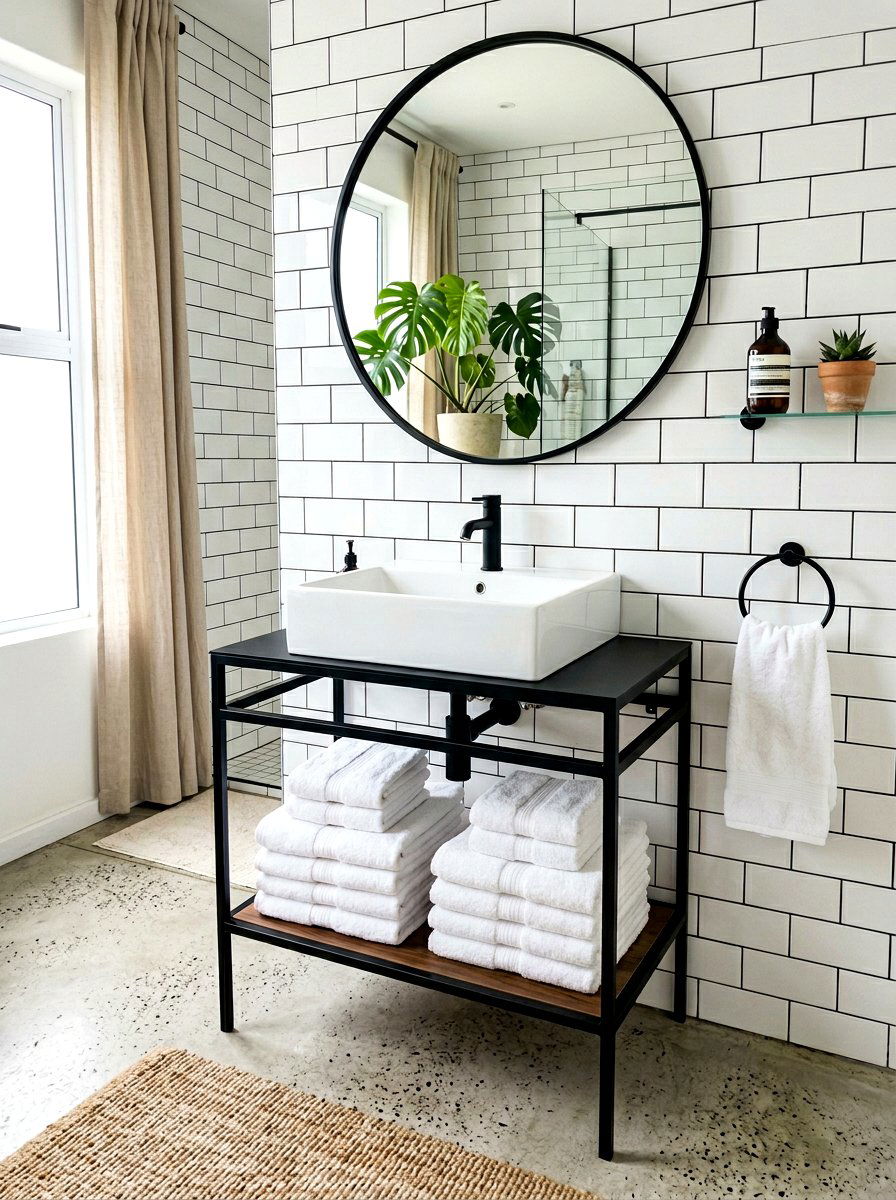 Black metal frame vanity - 30 powder room vanity ideas