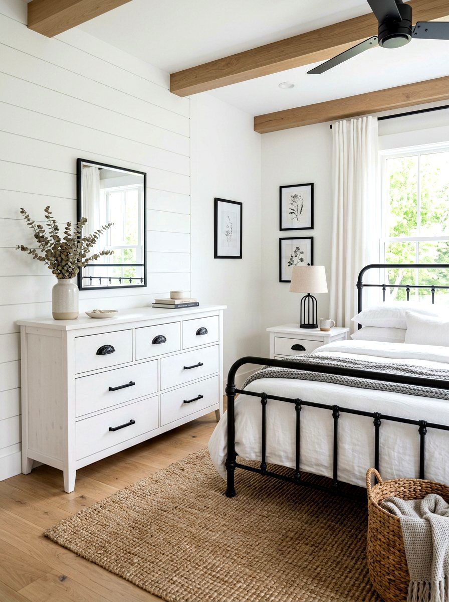 Black metal hardware - 30 farmhouse bedroom ideas