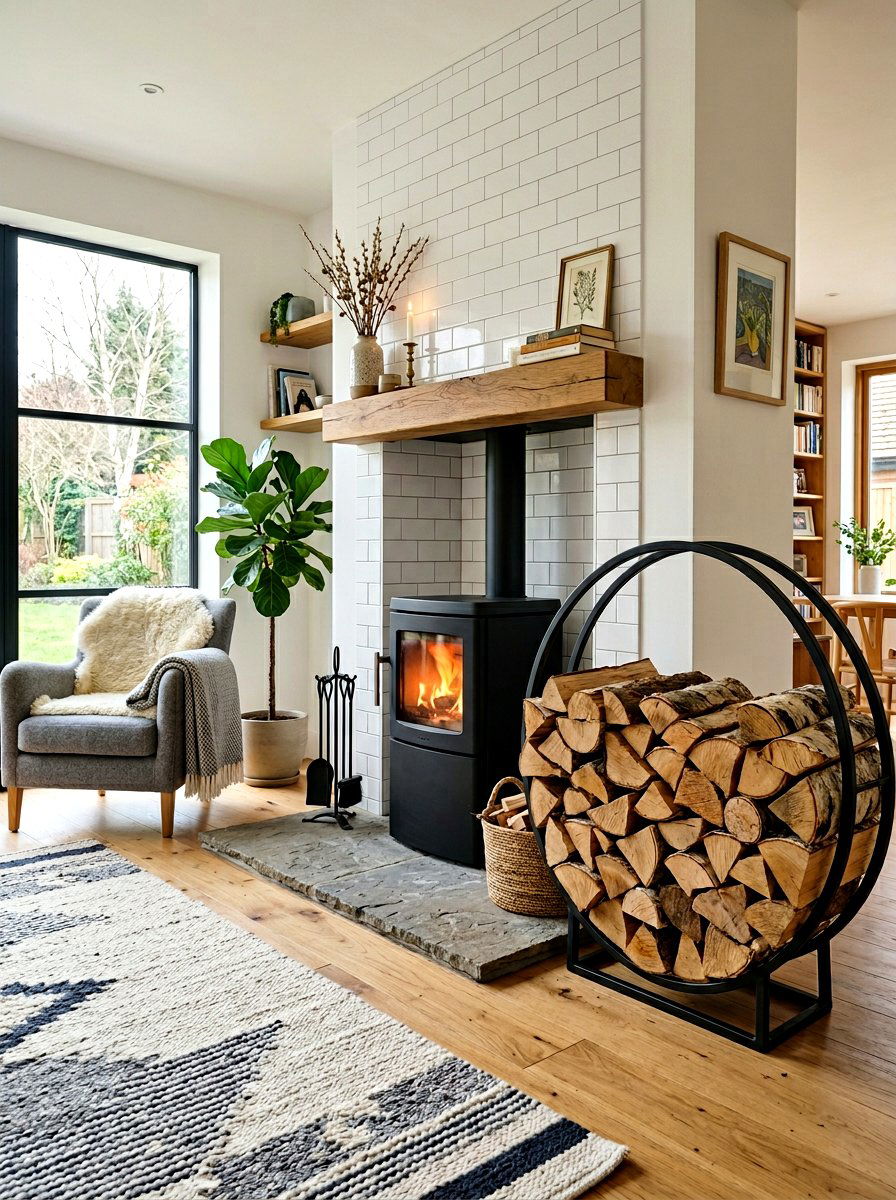 Black metal hoop log holder - 30 log holder ideas