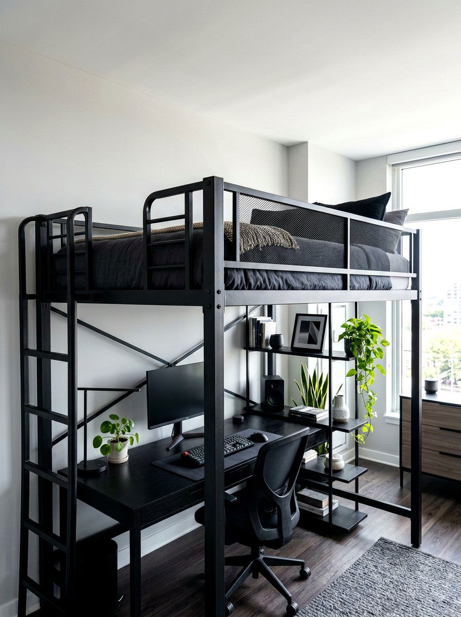 Black metal loft bed - 30 loft bed ideas