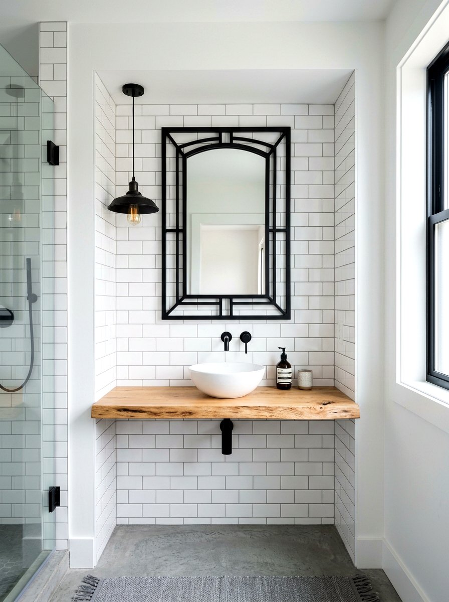 Black metal mirror bathroom recess - 30 mirror alcove ideas