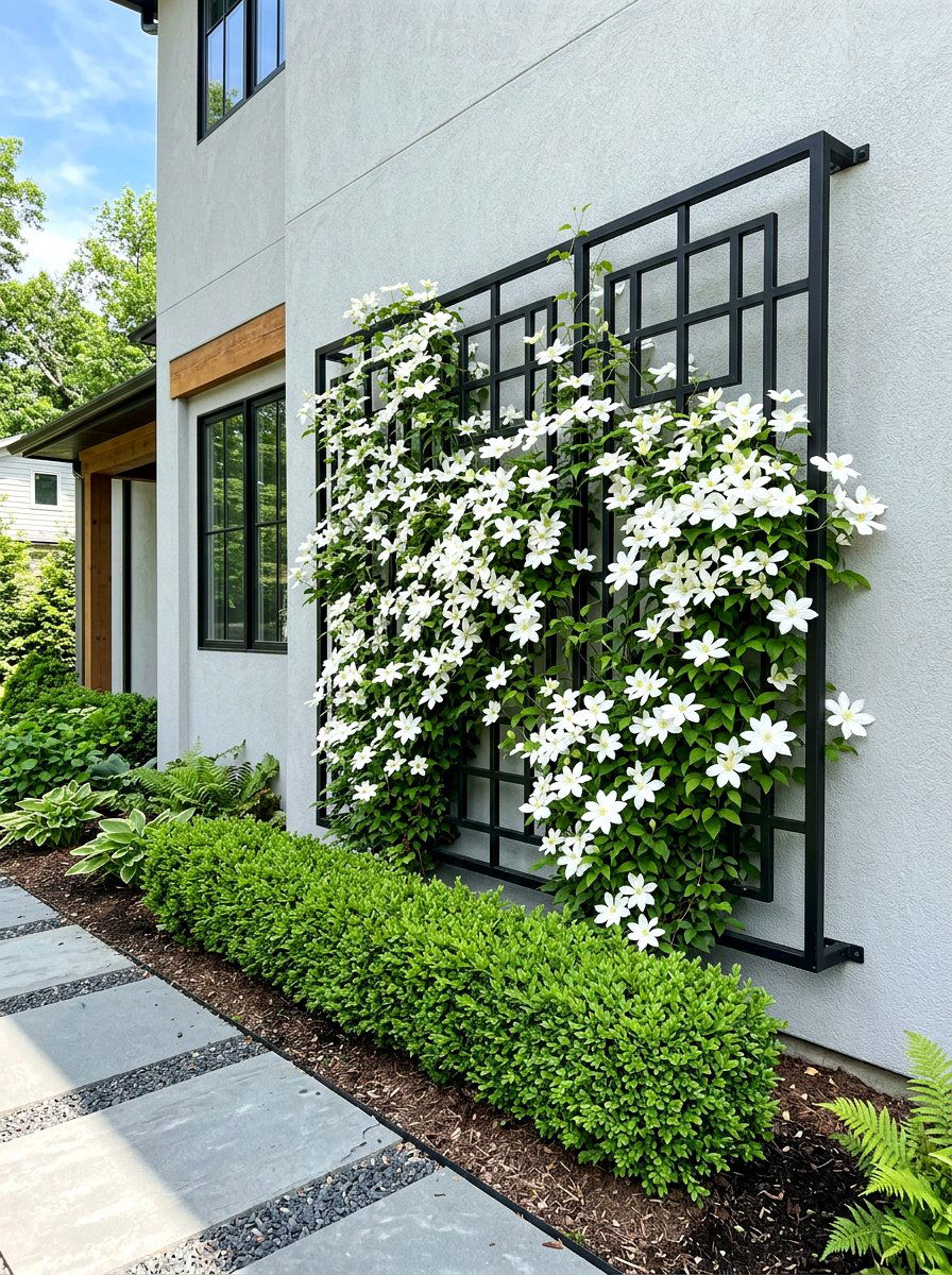 Black metal trellis - 30 clematis trellis ideas