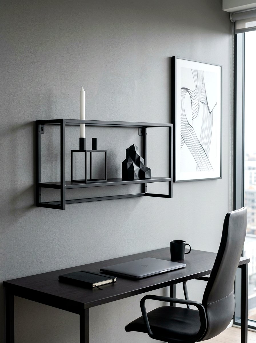 Black metal wall shelf - 30 minimalist shelf styling ideas