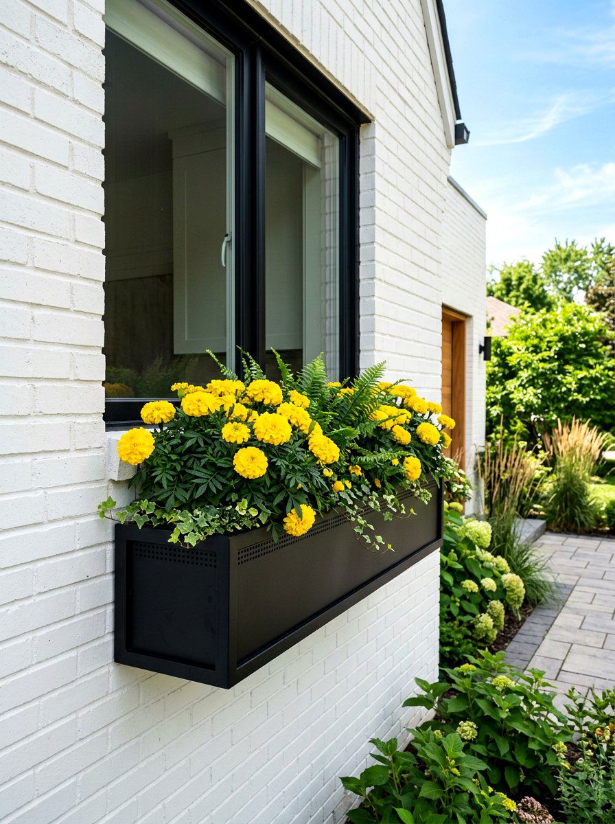 Black metal window planter - 30 front window planter ideas