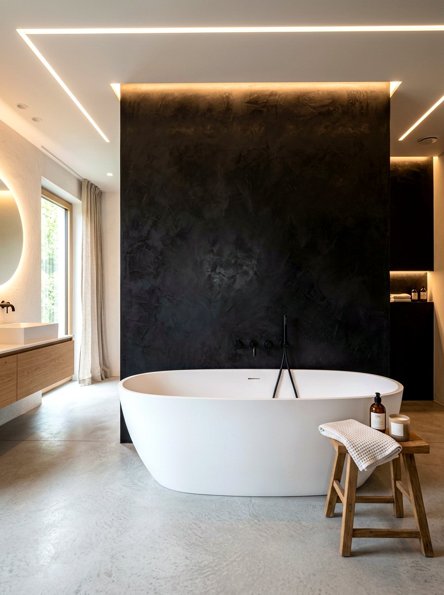 Black microcement bathroom accent - 30 microcement bathroom ideas
