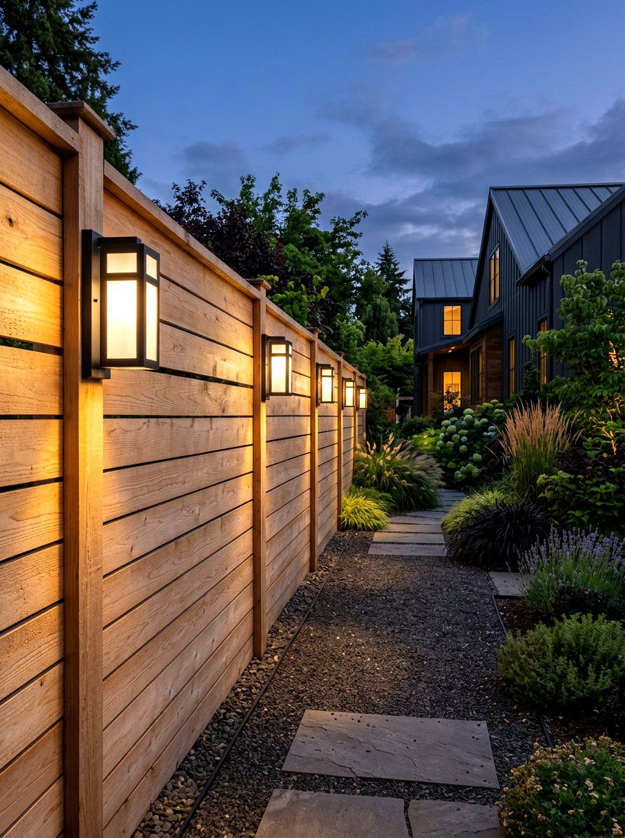 Black modern fence lighting - 30 fence lighting ideas
