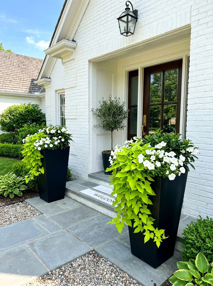 Black modern planters - 30 front yard planter ideas