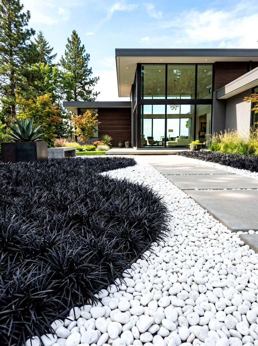 Black mondo grass modern landscape - 30 ornamental grass border ideas