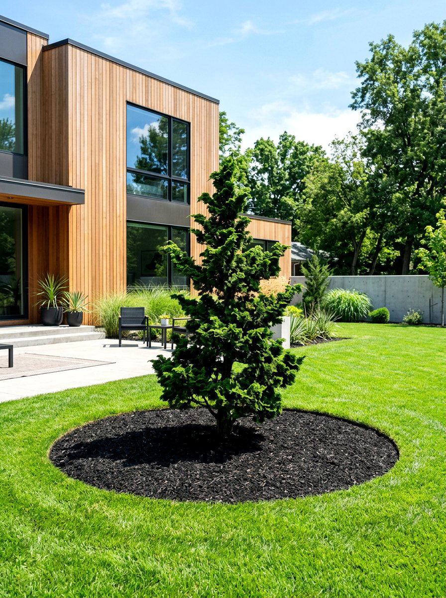 Black mulch modern tree landscape - 30 mulch ring around tree ideas