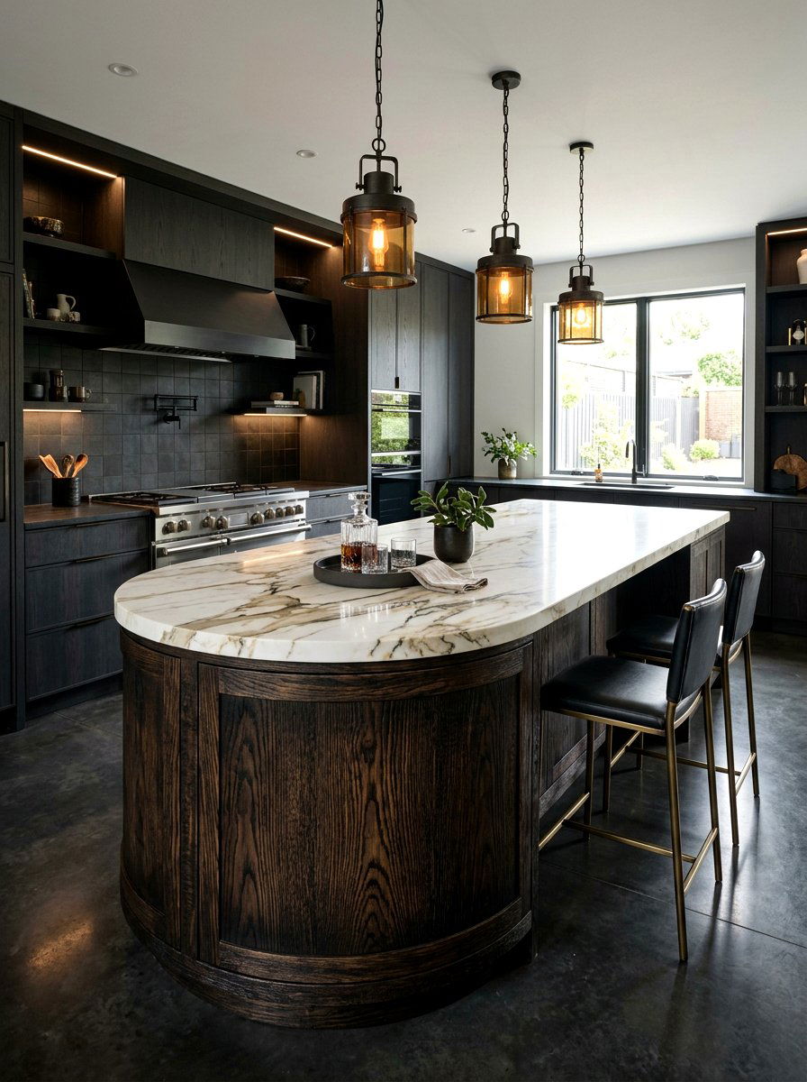 Black oak curved island - 30 curved kitchen island ideas
