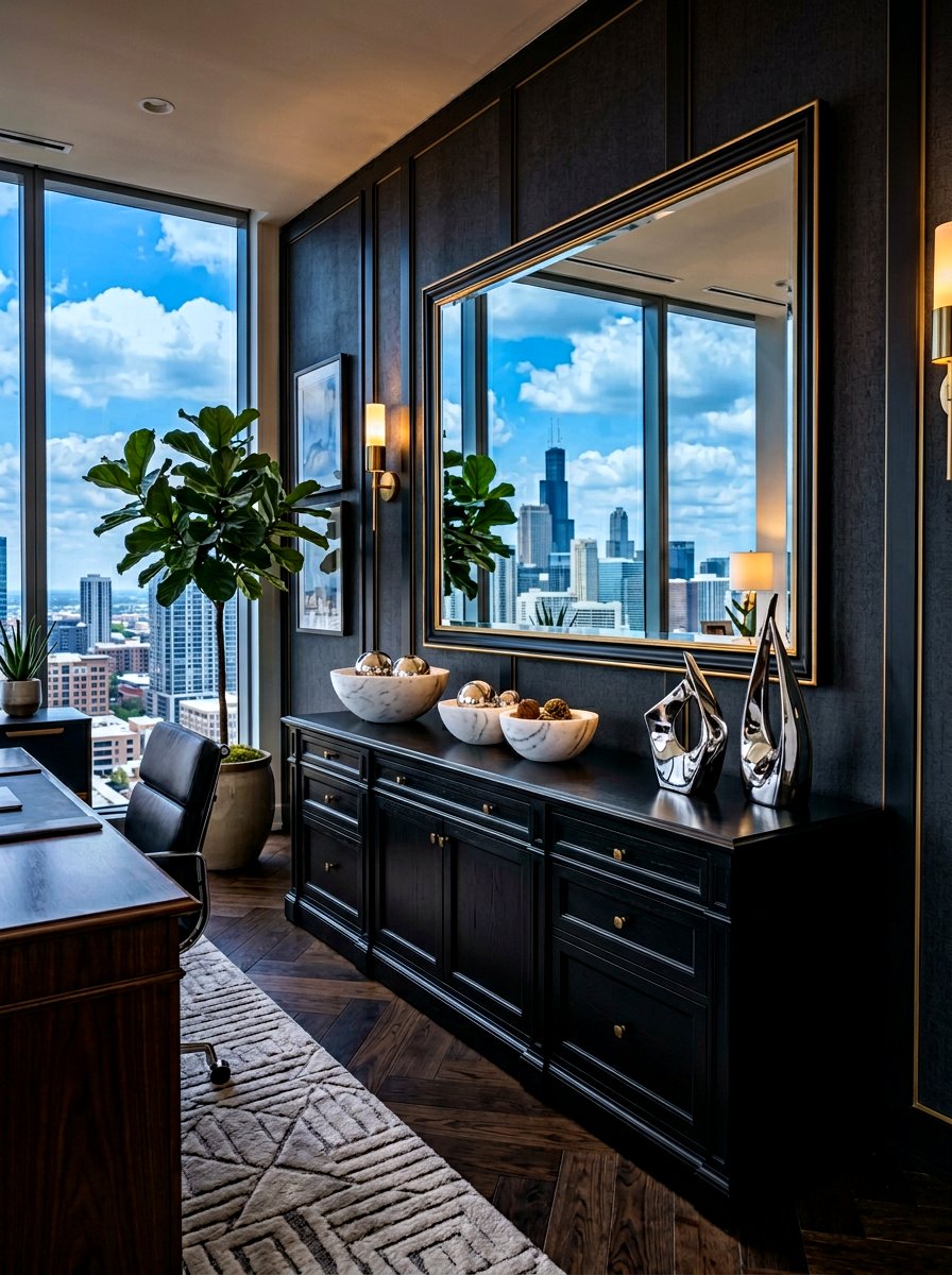 Black office credenza look - 30 office credenza styling ideas