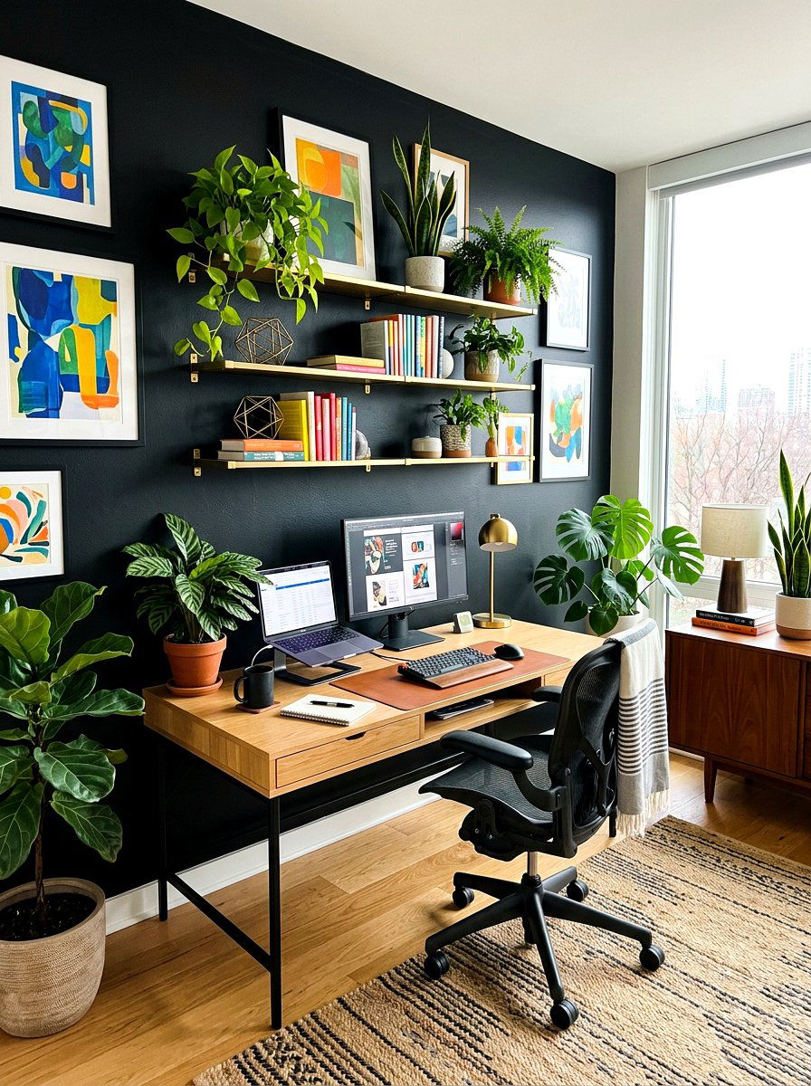 Black paint office wall - 30 office accent wall ideas