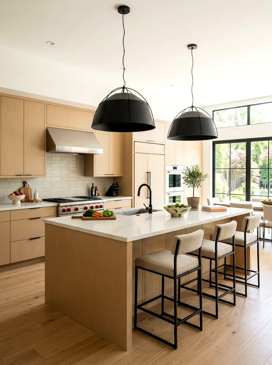Black pendant light in sand kitchen - 30 sand and black decor ideas
