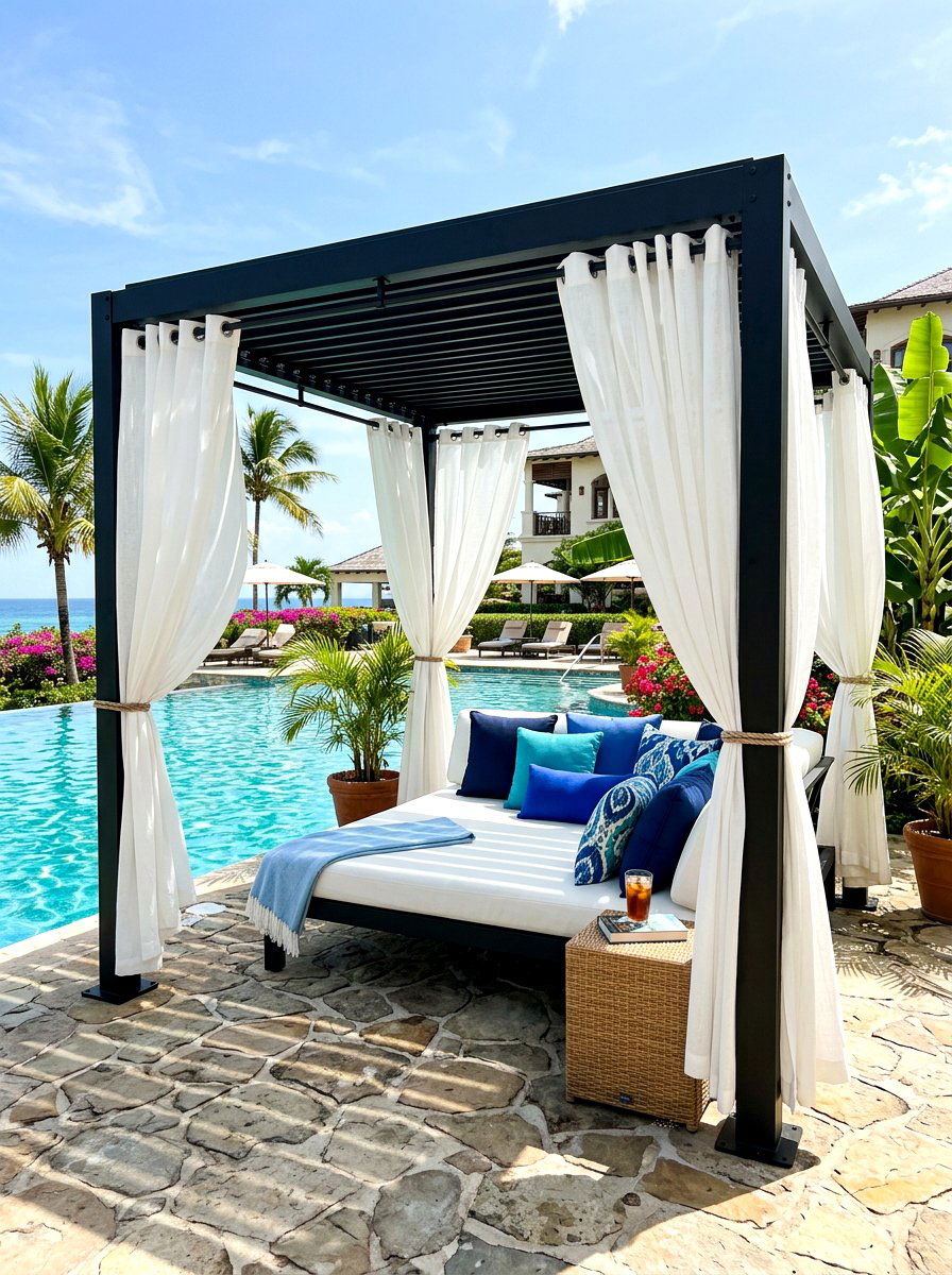 Black pergola with curtains - 30 black pergola ideas