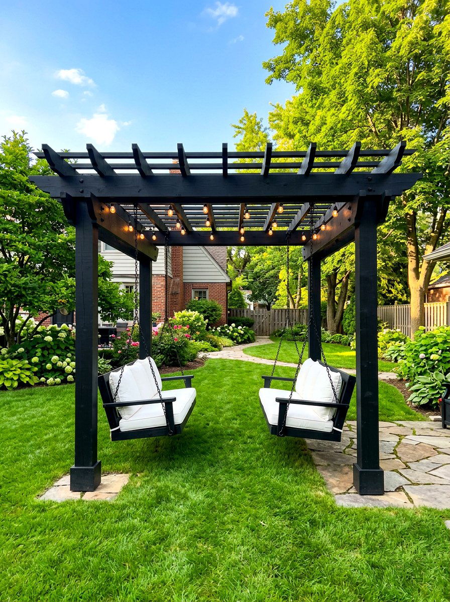 Black pergola with swings - 30 black pergola ideas