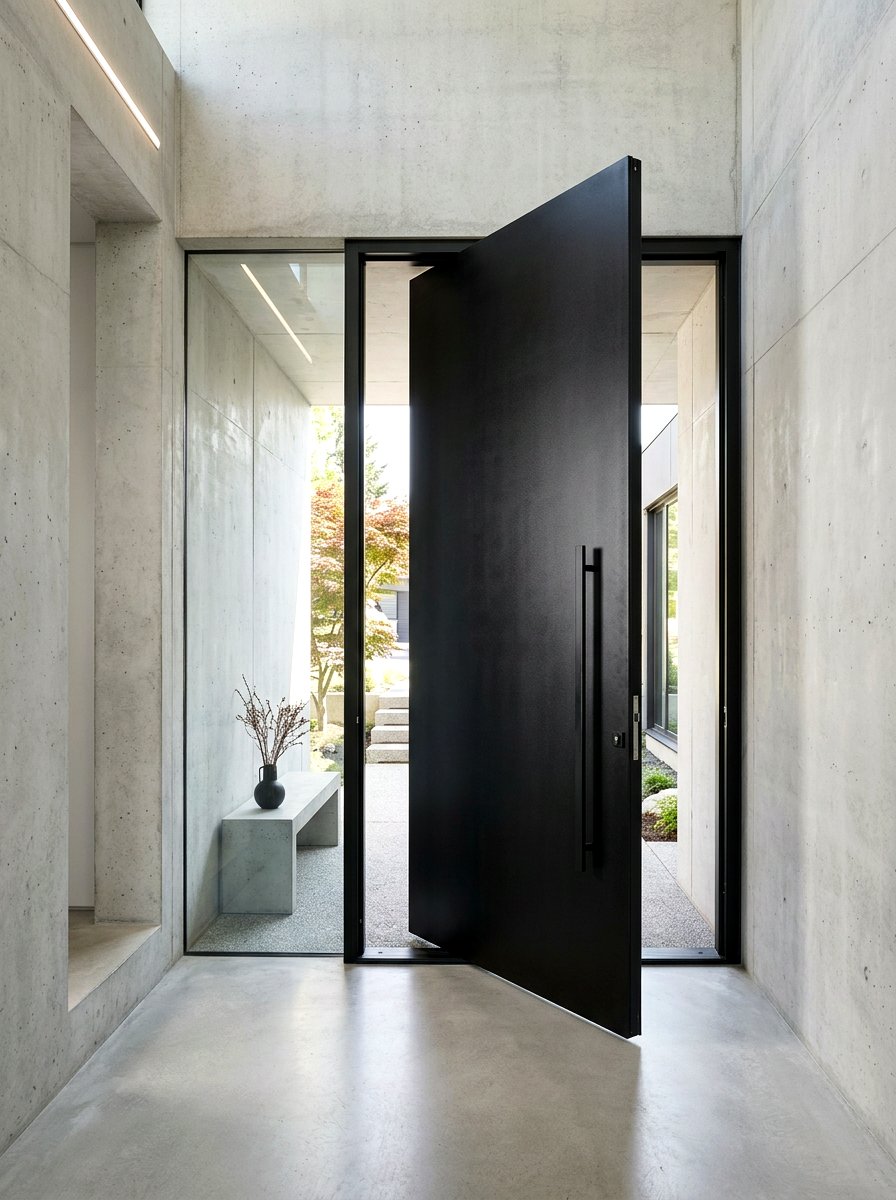 Black pivot door - 30 modern front entry ideas