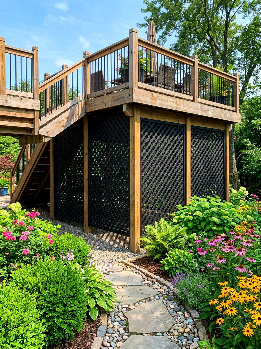 Black privacy lattice - 30 deck skirting lattice ideas