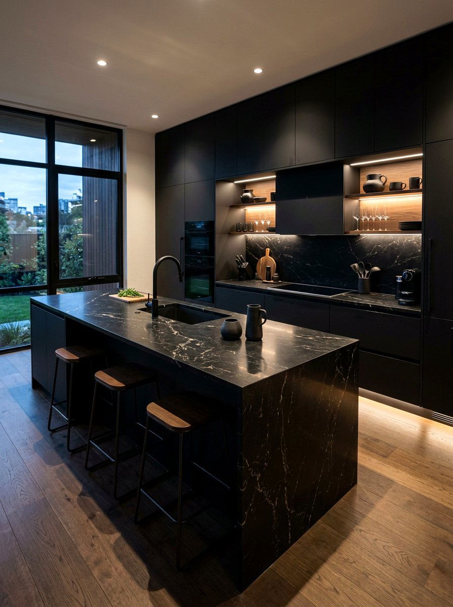 Black quartz kitchen sink - 30 integrated sink countertop ideas