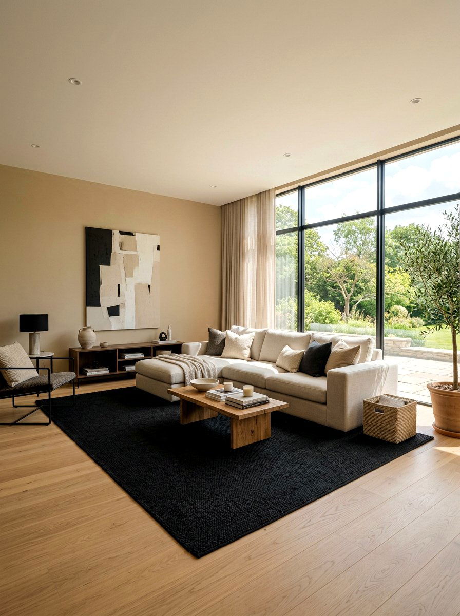 Black rug on sand floor - 30 sand and black decor ideas