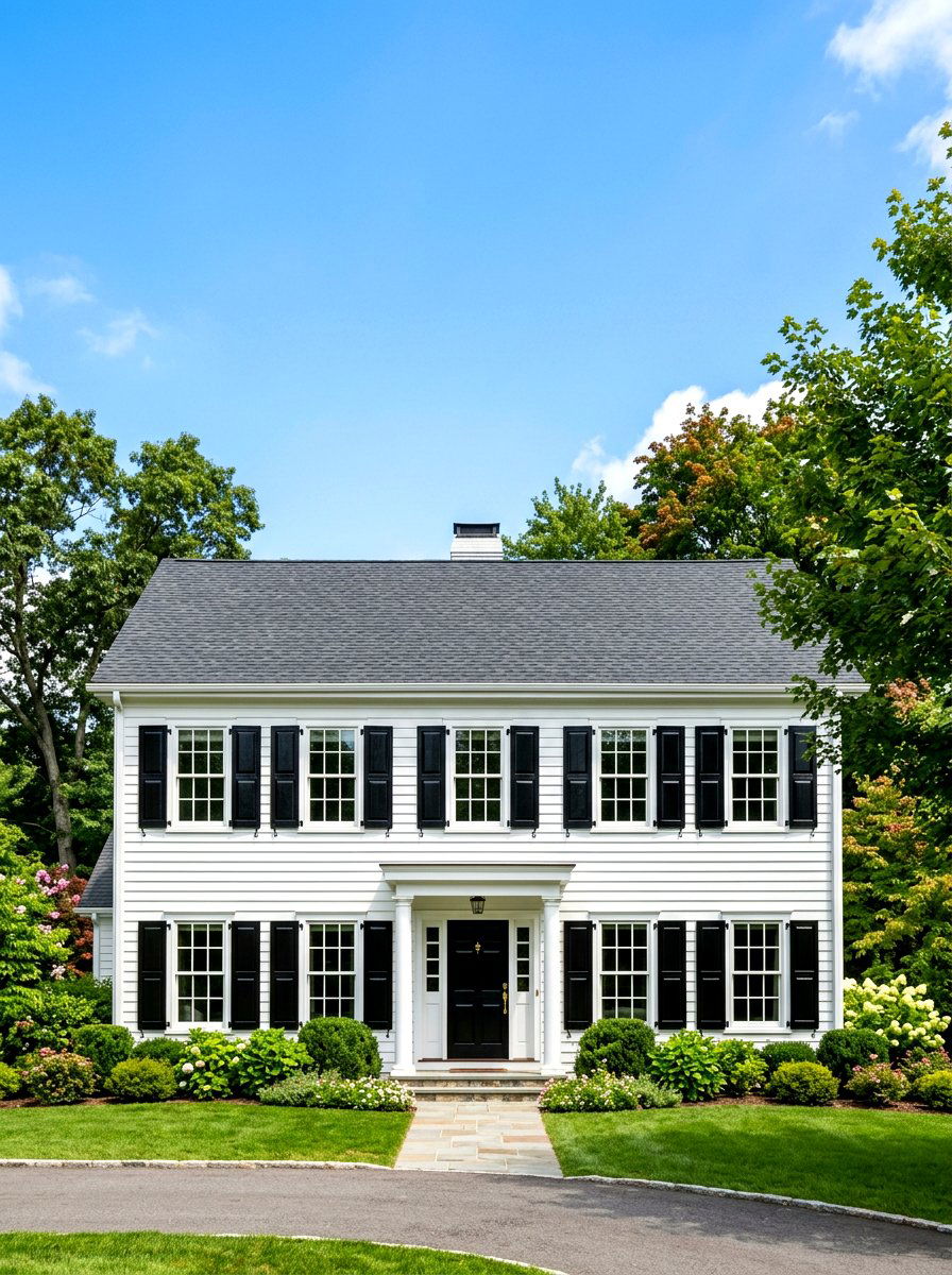 Black shutters for colonial home - 30 colonial front porch ideas