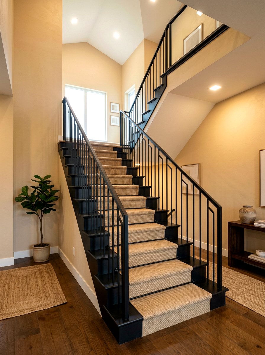 Black staircase with sand runner - 30 sand and black decor ideas