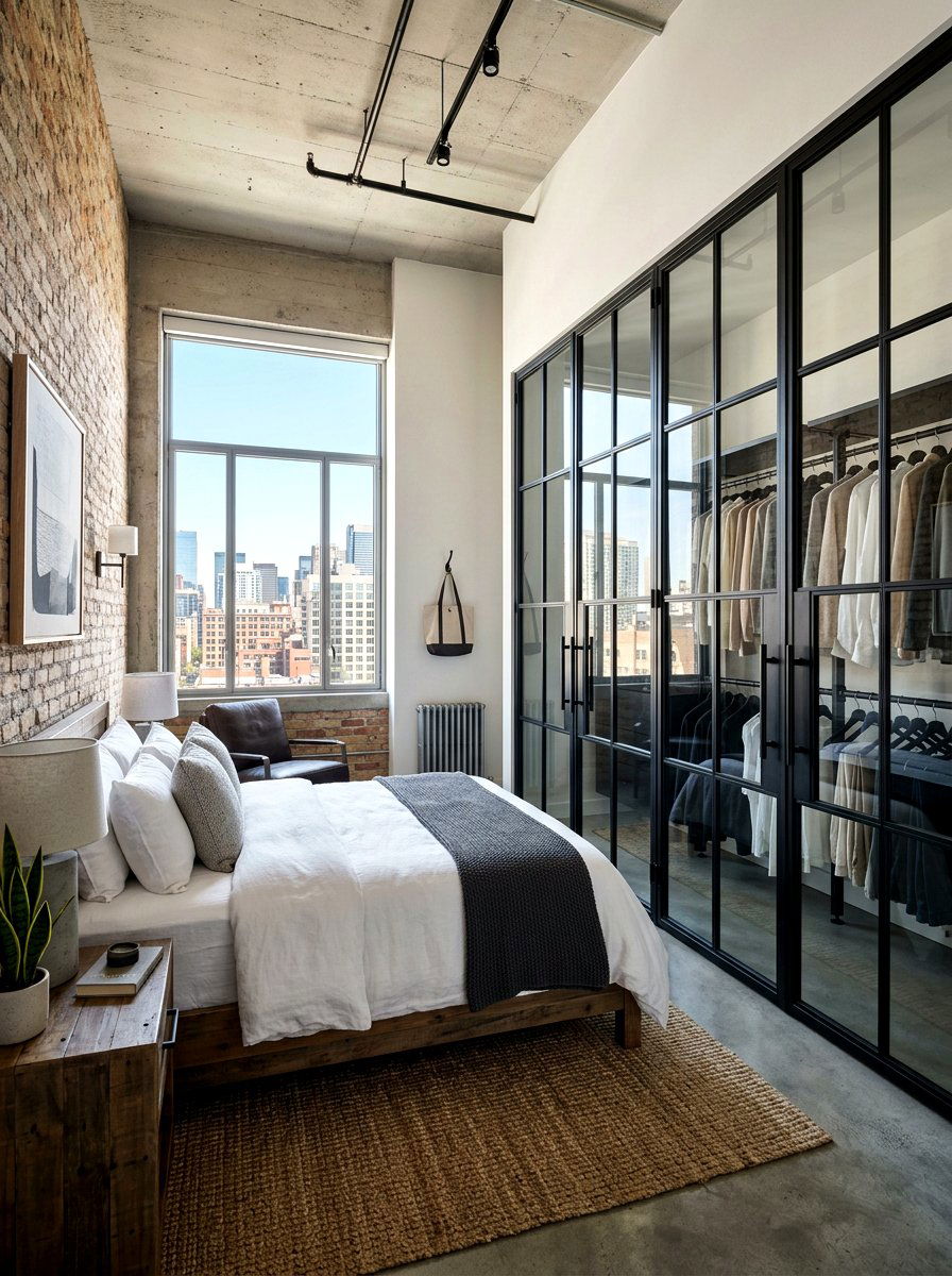 Black steel frame closet doors - 30 bedroom closet door ideas