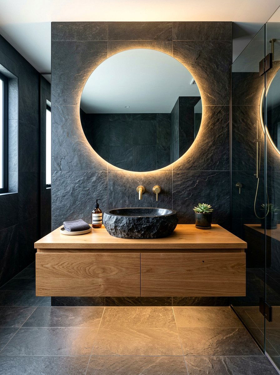Black stone vessel sink vanity - 30 vessel sink bathroom ideas