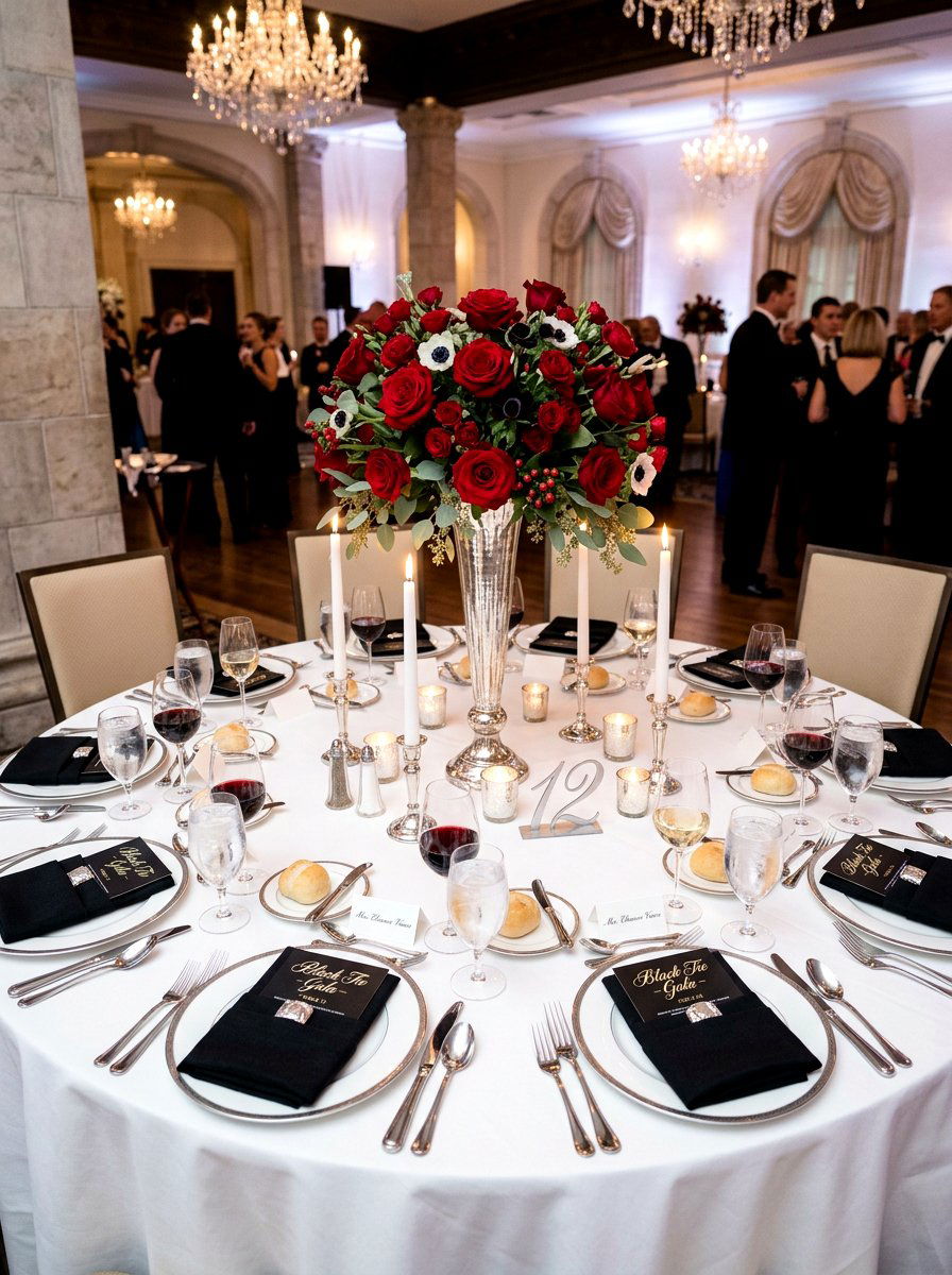 Black tie formal table - 30 New Year table decor ideas