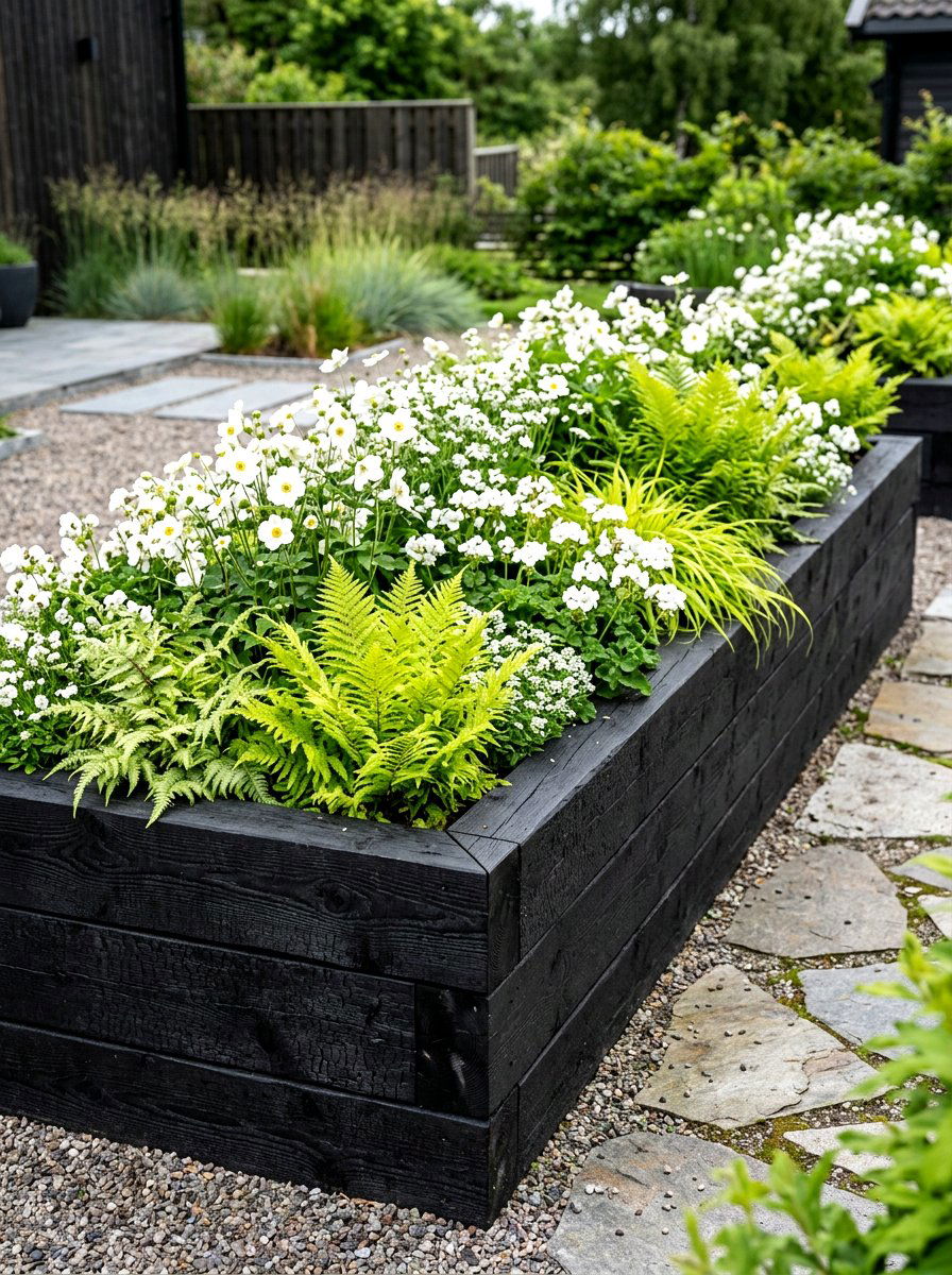 Black timber garden bed - 30 modern raised bed ideas