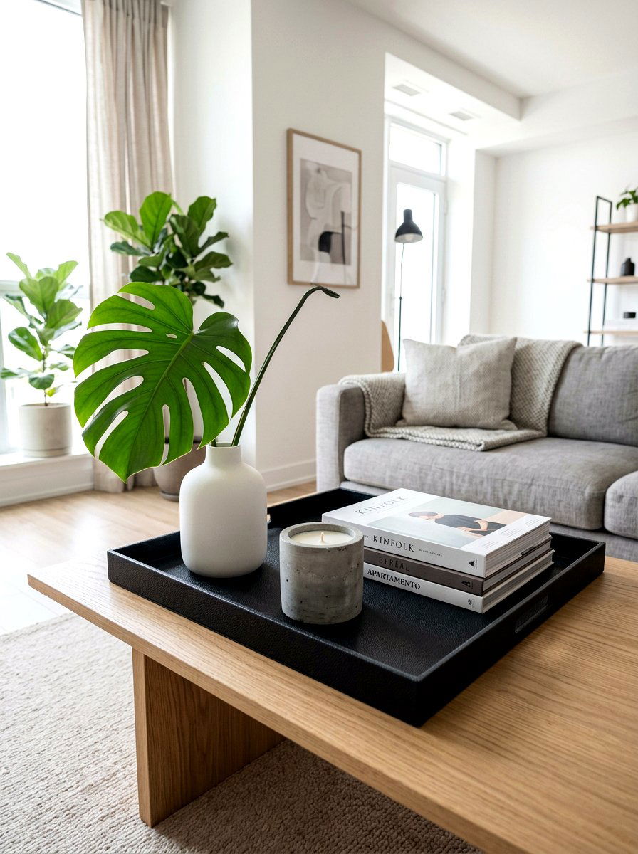 Black tray styling - 30 coffee table tray styling ideas