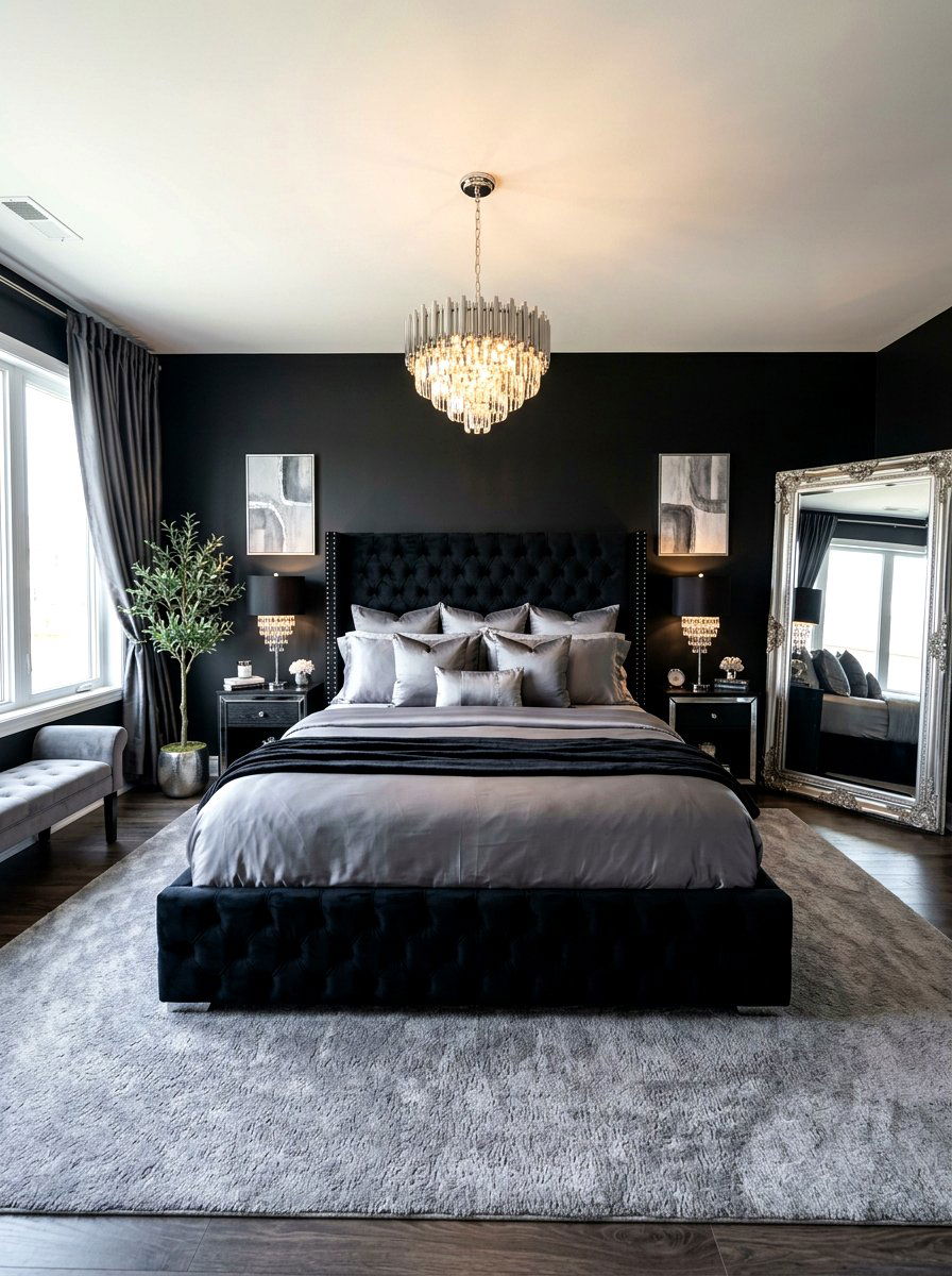 Black velvet bed frame bedroom - 30 black bedroom ideas
