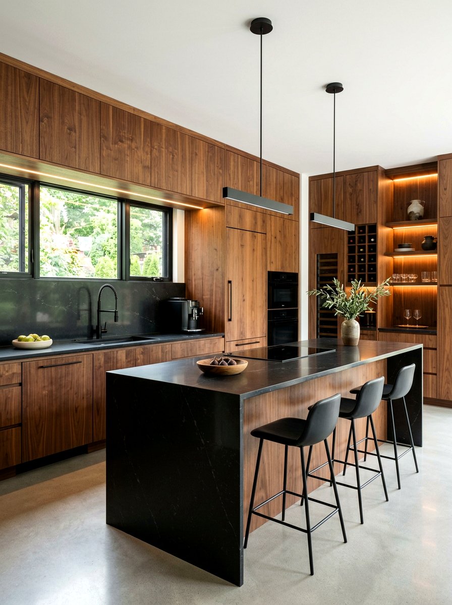 Black walnut kitchen - 30 dark wood kitchen ideas