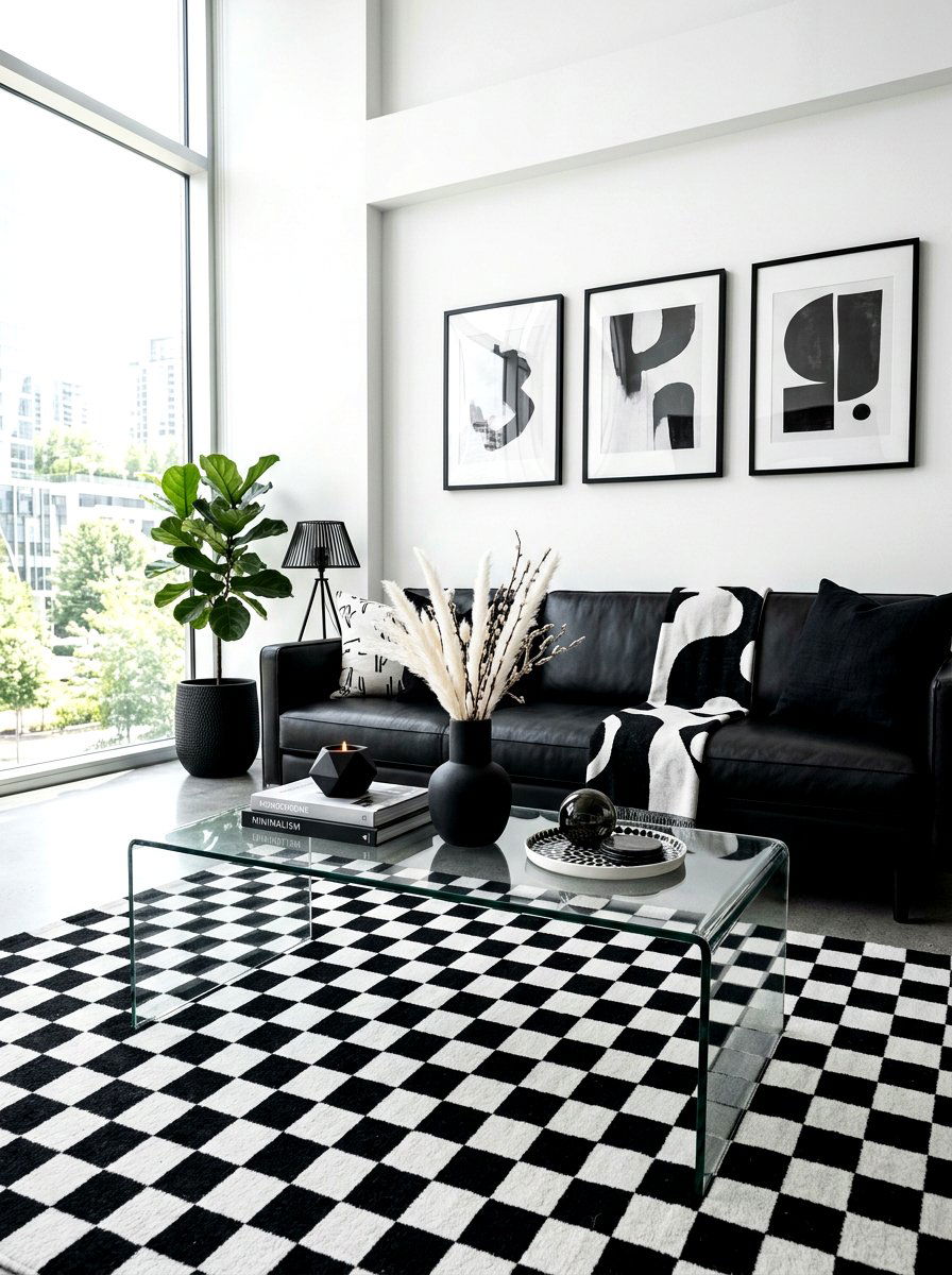 Black white decor - 30 glass coffee table styling ideas