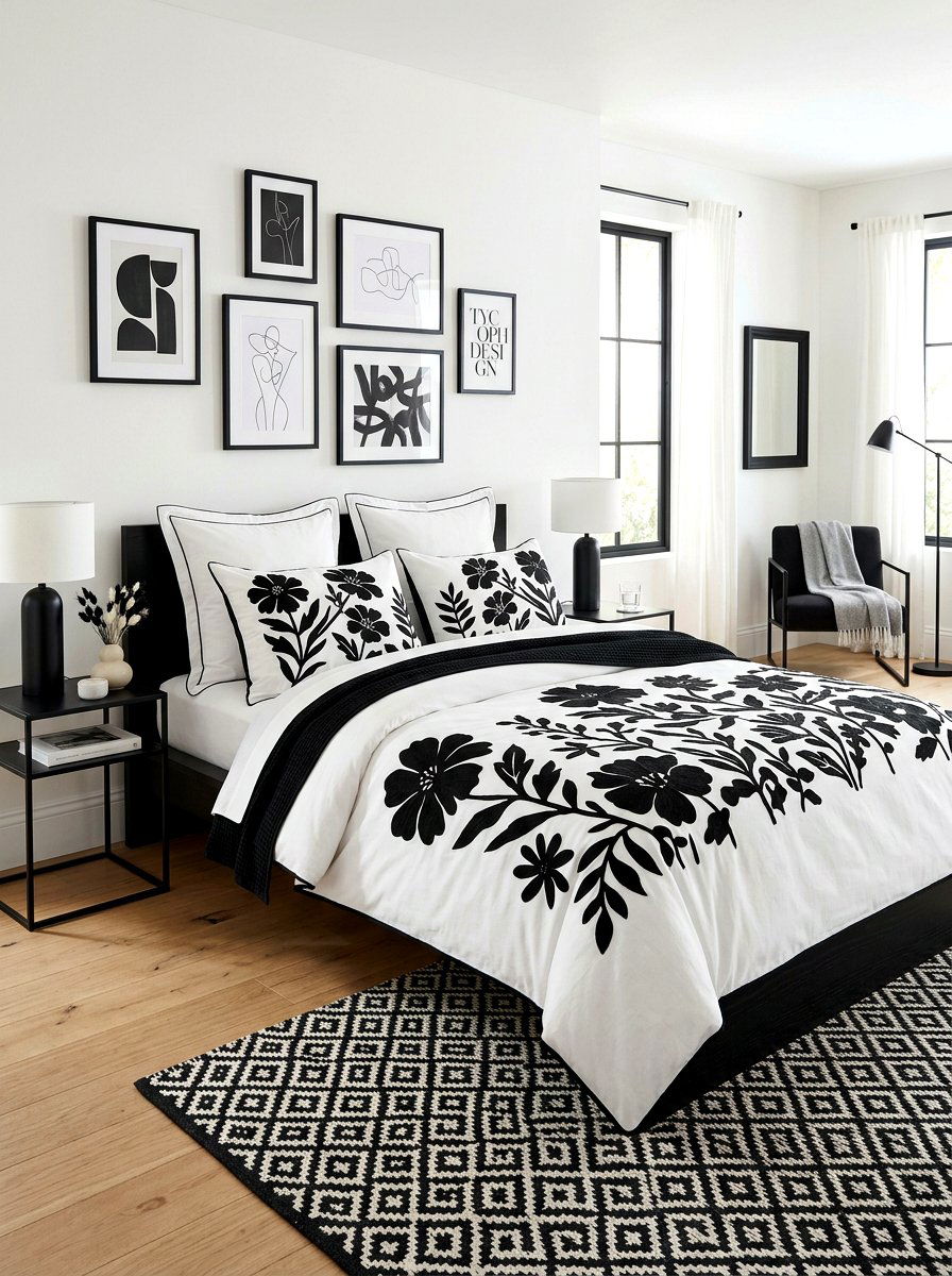 Black white linens - 30 embroidered bedding ideas