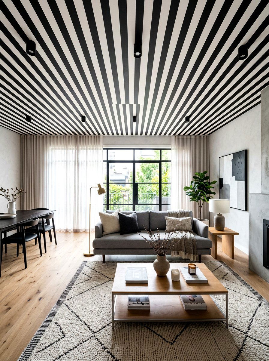 Black white striped ceiling - 30 striped ceiling ideas