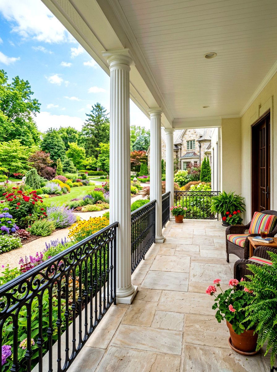 Black wrought iron railing - 30 Nancy Meyers front porch ideas