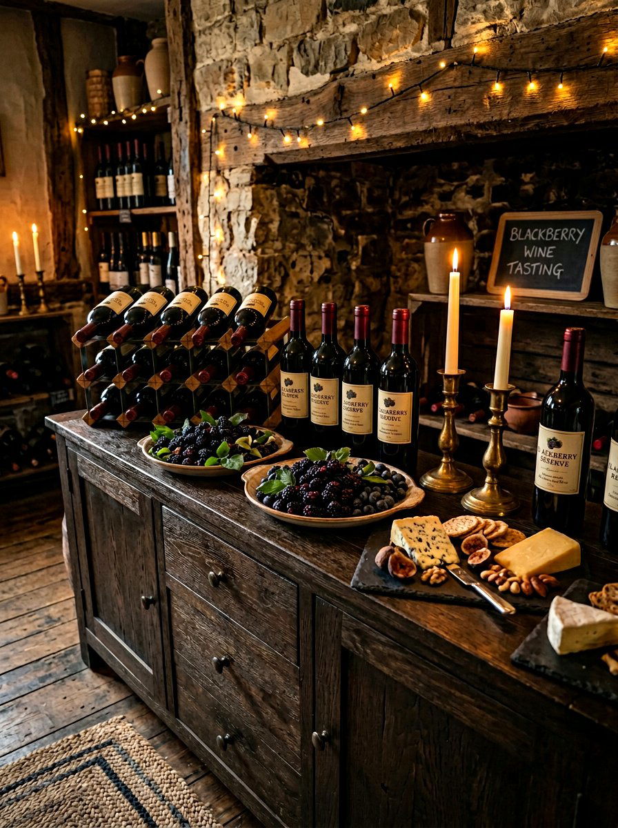 Blackberry Wine Display - 30 berry table summer ideas