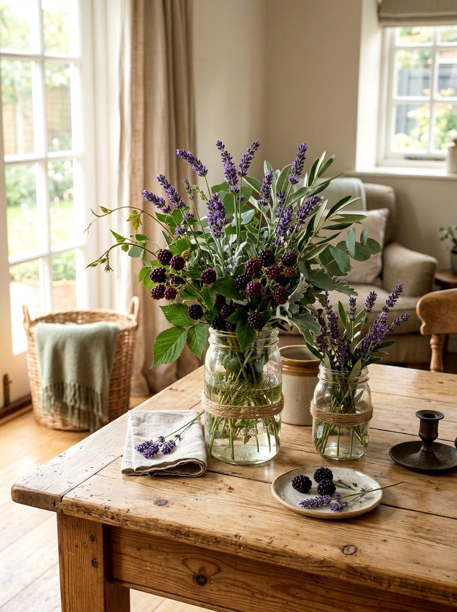 Blackberry and lavender arrangement - 30 fruit and floral tablescape ideas