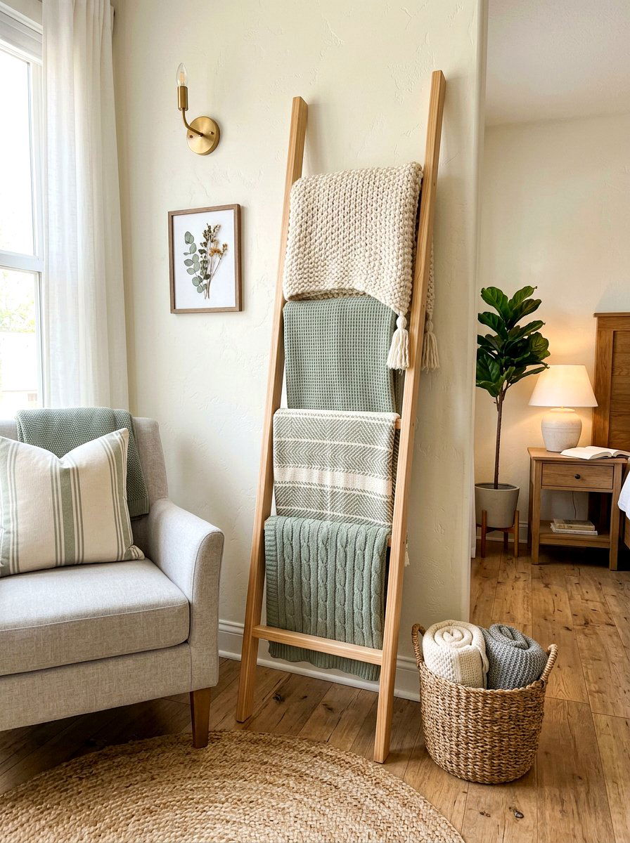 Blanket Ladder Decor - 30 cozy apartment corner ideas